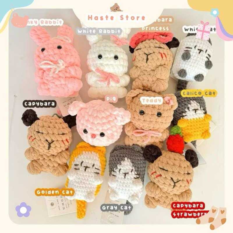 Móc Khoá Len Nhung Đũa Hình Thú Tổng Hợp Capybara Thỏ Bunny Mèo Ú Kitty Heo Dễ Thương Handmade