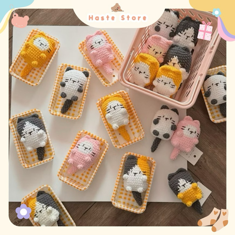 Móc Khoá Len Nhung Đũa Hình Con Mèo Ú Dễ Thương Handmade