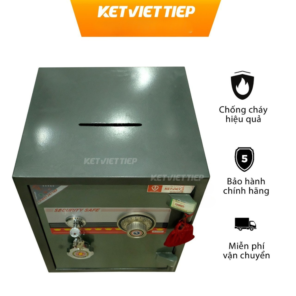 [HÀNG CHÍNH HÃNG] Két Việt Tiệp KHÓA CƠ K44BL Công Đức Có Khe Nhét Tiền Chuẩn Phong Thủy Màu Đen