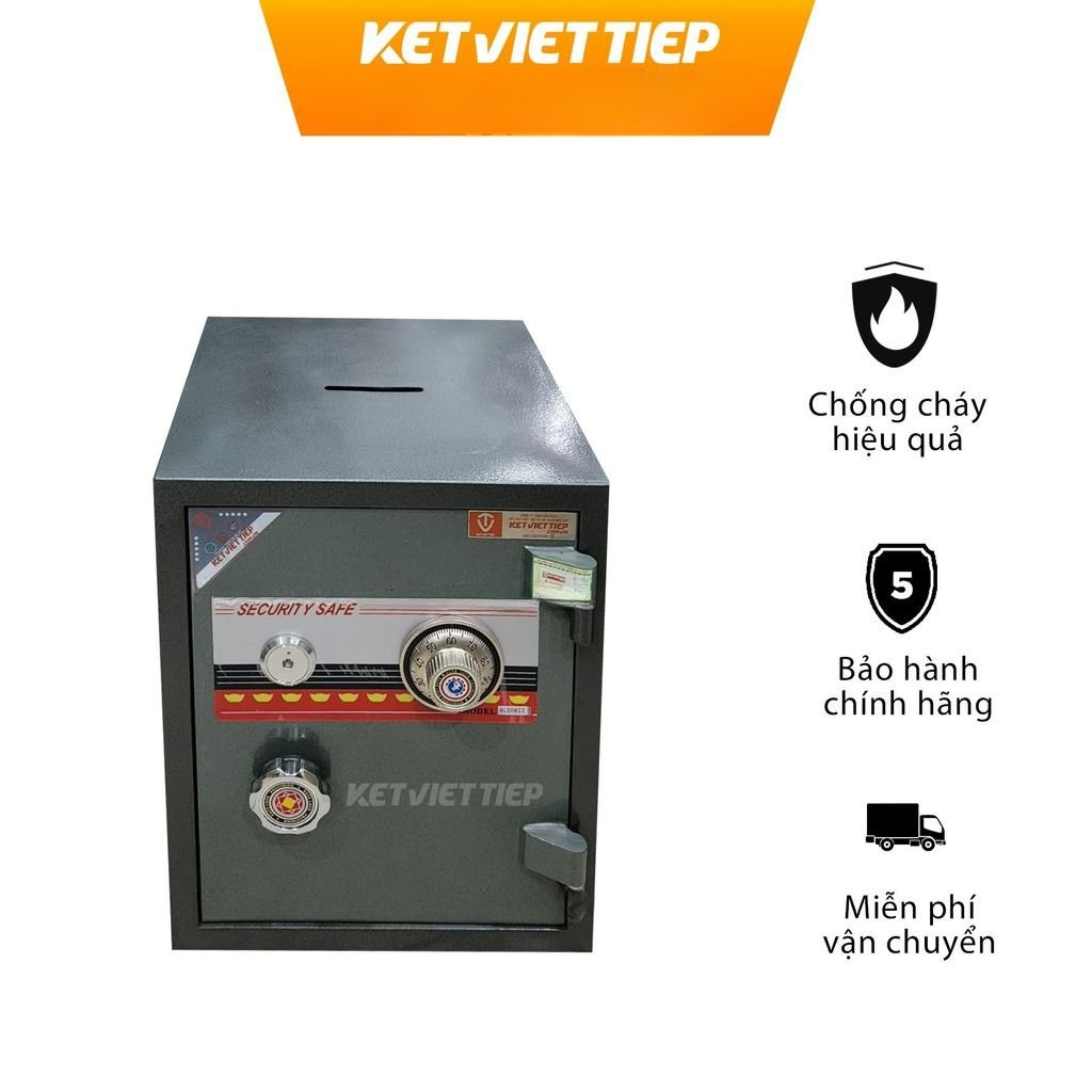 [HÀNG CHÍNH HÃNG] Két Việt Tiệp KHÓA CƠ K44BL Công Đức Có Khe Nhét Tiền Chuẩn Phong Thủy Màu Đen