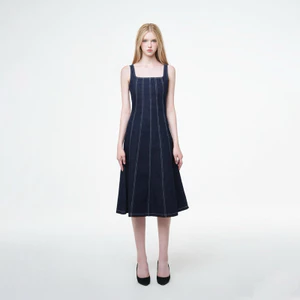 Đầm Dài Denim Xanh Đậm 5 Đường May - THUNDEROUS DENIM SEAMED DRESS / DARK BLUE