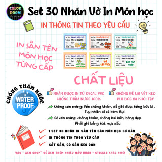 📐 Nhãn Vở In Sẵn Tên Môn Học -In Tên Theo Yêu Cầu -Decal Chống Thấm-Set 30 Nhãn size 5x7cm-ColorBoom
