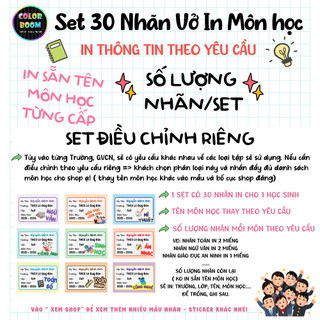 📐 Nhãn Vở In Sẵn Tên Môn Học -In Tên Theo Yêu Cầu -Decal Chống Thấm-Set 30 Nhãn size 5x7cm-ColorBoom