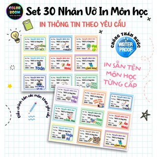 📐 Nhãn Vở In Sẵn Tên Môn Học -In Tên Theo Yêu Cầu -Decal Chống Thấm-Set 30 Nhãn size 5x7cm-ColorBoom