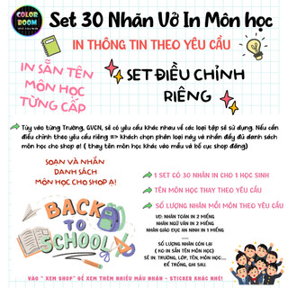️⚽ Nhãn Vở In Sẵn Tên Môn Học-In Tên Theo Yêu Cầu-Decal Chống Thấm-Set 30 Nhãn size 5x7cm-ColorBoom
