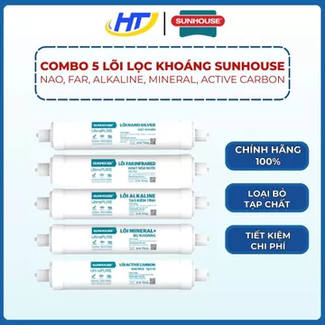 Combo 5 lõi lọc Sunhouse gồm lõi Nano, Far, Alkaline, Mineral, Active Carbon, chính hãng, hàng mới 100%