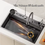 [Hàng Nhập Khẩu] Chậu rửa chén bát 2 phím đàn màu đen titan inox 304 cao cấp, vòi rửa đa năng, màn hình LED nhiệt độ. — ảnh 8