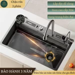 [Hàng Nhập Khẩu] Chậu rửa chén bát 2 phím đàn màu đen titan inox 304 cao cấp, vòi rửa đa năng, màn hình LED nhiệt độ. — ảnh 1