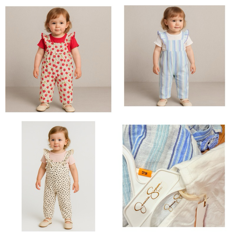 Set bộ bé gái xuất dư F0838 (3M–4Y) – yếm cánh tiên vải đũi phối áo cotton mềm mịn, đồ bé gái cao cấp