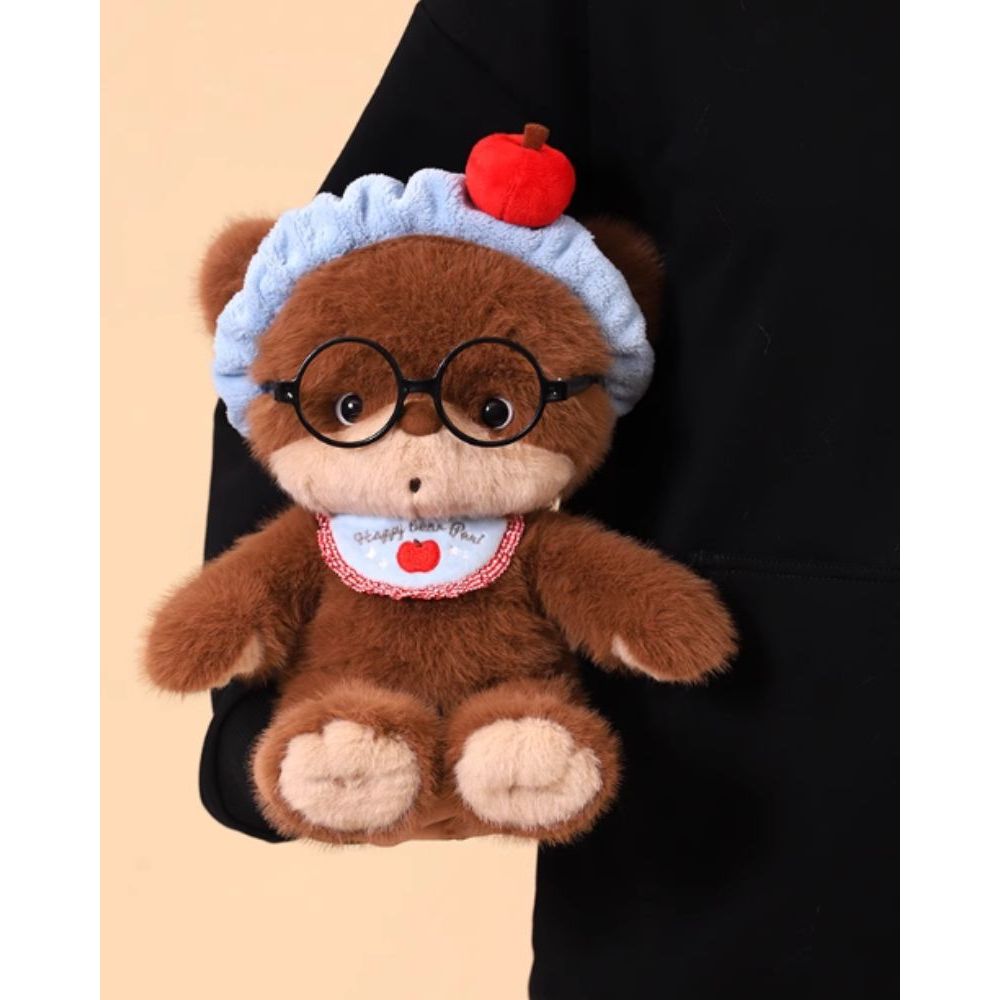Gấu bông teddy gấu nâu đeo yếm đội mũ táo đỏ dễ thương chất liệu lông thỏ dài mềm mại