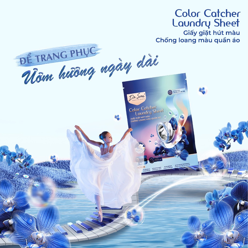 Giấy giặt hút màu mềm vải hương hoa lan DR.SERA COLOR CATCHER LAUNDRY (Gói 2 miếng)
