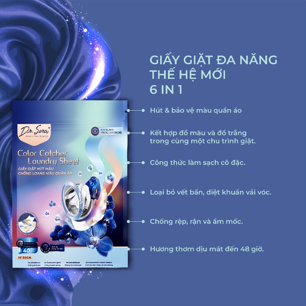 Giấy giặt hút màu mềm vải hương hoa lan DR.SERA COLOR CATCHER LAUNDRY (Gói 2 miếng)