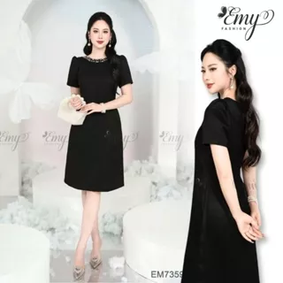 Đầm Suông Đen Thiết Kế Cao Cấp Trung Niên EMY EM7359 Sang Trọng Thanh Lịch Đi Dự Tiệc, Đi Chơi