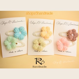 Kẹp tóc hoa cúc len size to nhiều màu pastel cho nữ và bé gái siêu xinh 5.5cm |Shop Rô Handmade