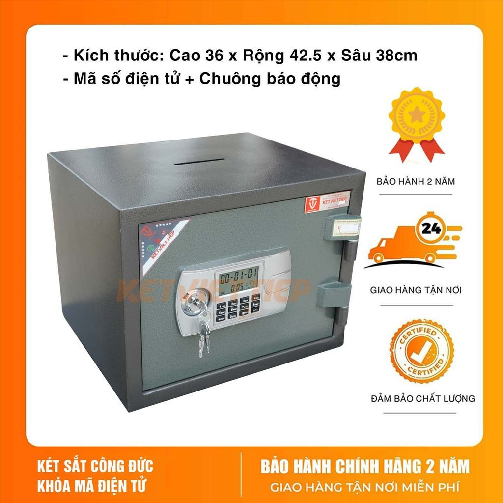 [HÀNG CHÍNH HÃNG] Két Điện Tử Việt Tiệp Công Đức KVT56DT Có Khe Thả Tiền Khoét Nóc Chông Pha, Chống Đục, Chống Cháy