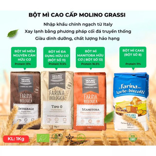 Bột mì hữu cơ Molino Grassi Bột số 8, số 11, 13 (cake, đa dụng, manitoba, nguyên cám)