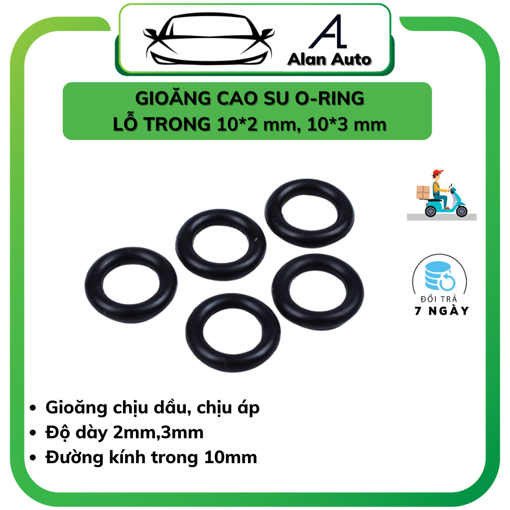 Gioăng cao su 10*2 mm, 10*3 mm, 10*3,5 mm, Gioang cao su lỗ tròn 10mm, o-ring chịu dầu, chịu áp