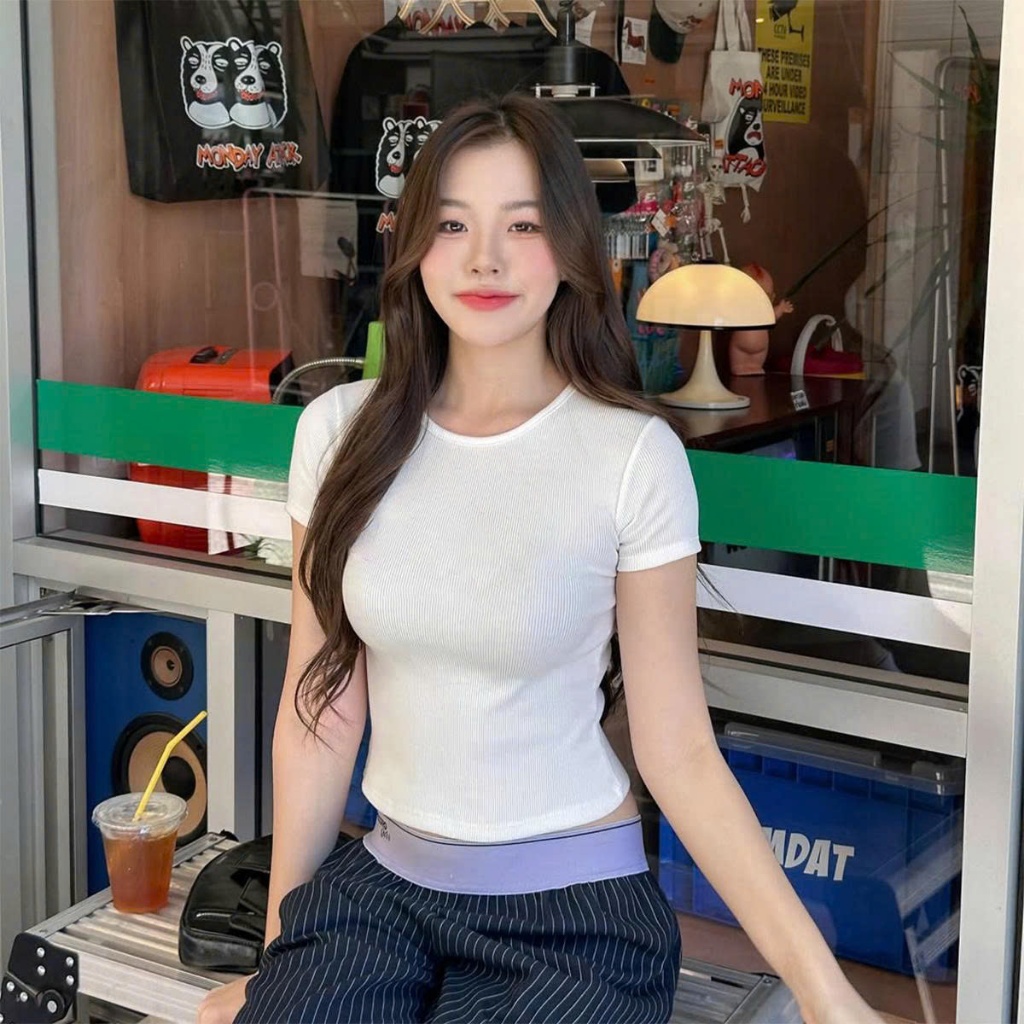 Áo thun nữ dám om Form babytee MCA cổ tròn viền phong cách basic A51384 [ Video sp thực tế ]