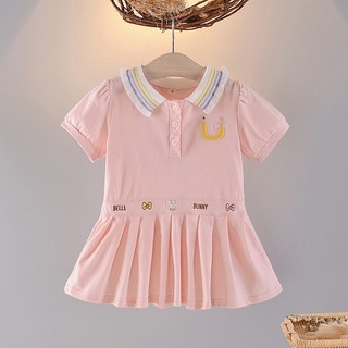 Váy polo cho bé gái 6th-2 tuổi cổ áo sọc 3 màu thêu dễ thương D1133 Bí Ngô Nhỏ