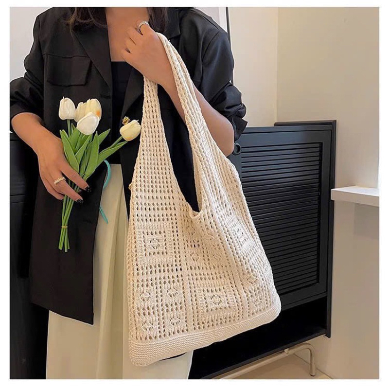 Túi tote len sợi phong cách boho vintage cho nữ đi làm đi du lịch đi ...