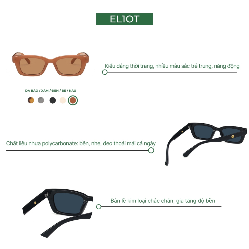 Kính râm mắt vuông ELIOT Eyewear tròng kính chống tia UV400 kiểu dáng thời trang phù hợp cả nam và nữ EL5634
