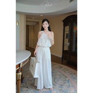 Set Khiết Style áo lệch vai + quần dài linen thun phong cách thanh lịch KS175