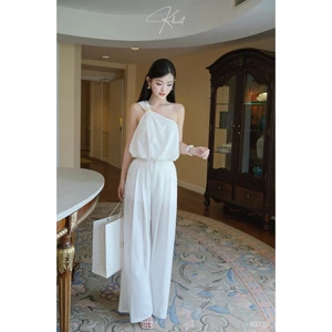 Set KHIẾT áo lệch vai + quần dài linen thun phong cách thanh lịch KS175
