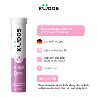 Combo 2 Tuýp TPBVSK Viên sủi KUDOS VITAMIN C hương dưa hấu, bổ sung 1000MG vitamin C cho cơ thể (20 viên/tuýp)
