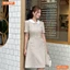 Đầm thiết kế BEMINE cổ sen đính nơ ngực xếp ly dáng chữ A có túi phù hợp đi làm-MT10181