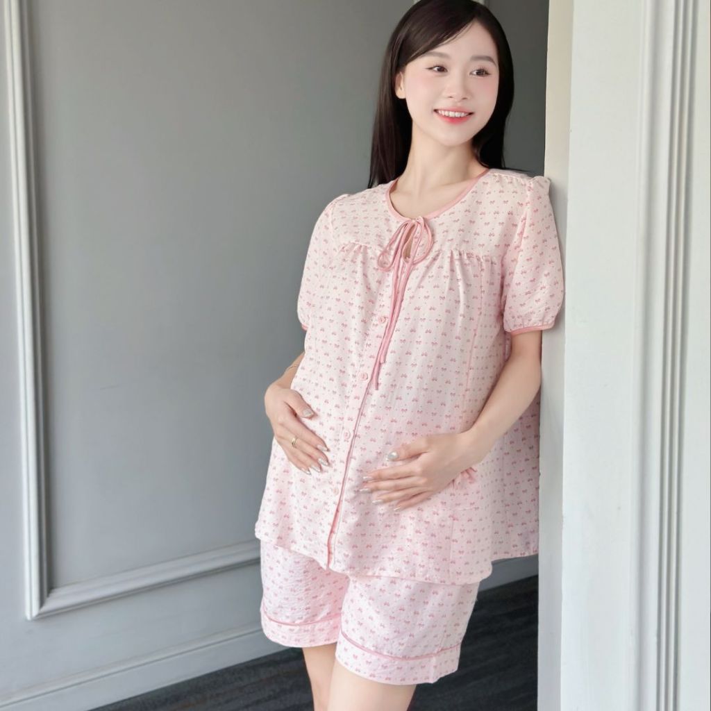 Bộ Sooc Đũi Nơ Cho Mẹ Bầu. Chất đũi siêu nhẹ, mềm, thấm hút mồ hôi B772 B2 MUM