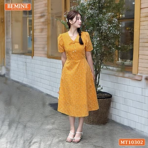 Đầm thiết kế BEMINE cổ tim đính nơ dáng chữ A phù hợp đi chơi-MT10302