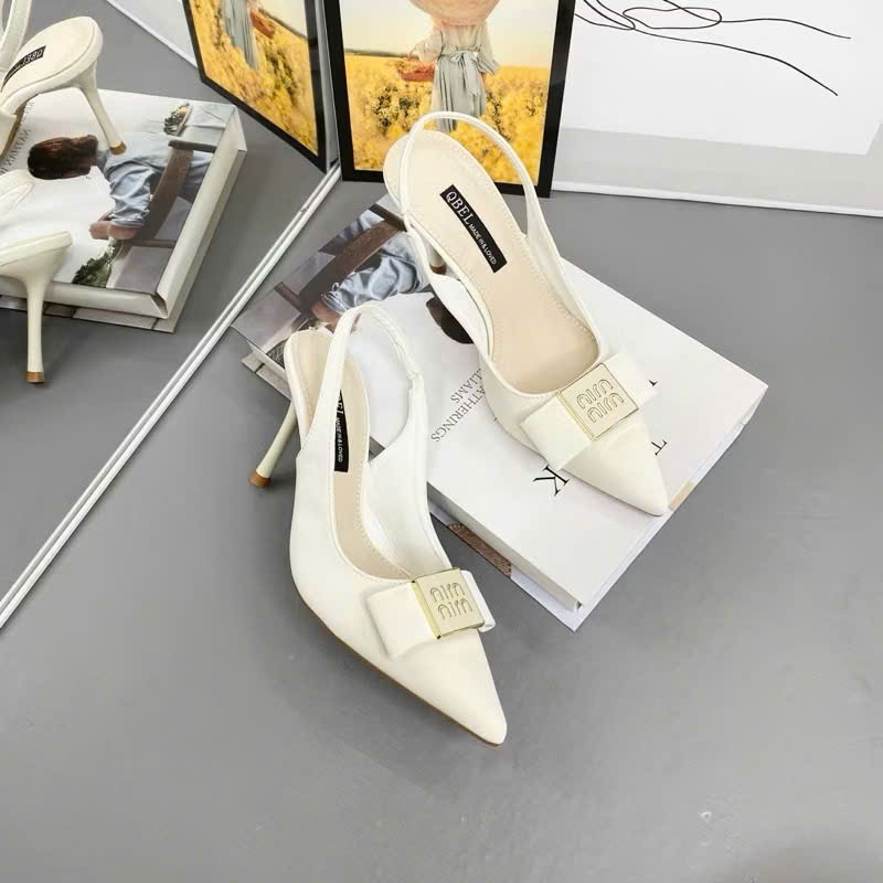 Giày Sandal Mũi Nhọn Nơ Min Phối Quai Sau Cao Cấp, Giày Cao Gót Si Mịn Gót Nhọn 7p 9p - Cin Shoes