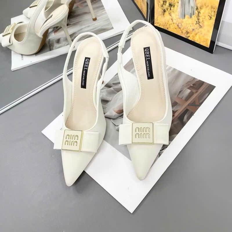 Giày Sandal Mũi Nhọn Nơ Min Phối Quai Sau Cao Cấp, Giày Cao Gót Si Mịn Gót Nhọn 7p 9p - Cin Shoes