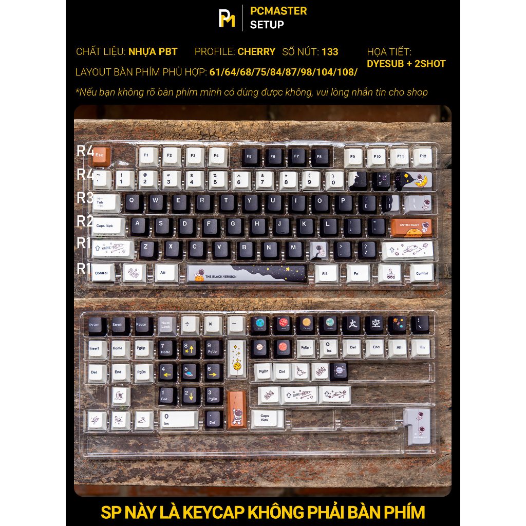 Keycap pbt Phi Hành Gia Astronaut họa tiết dyesub xuyên led ninja side print cho bàn phím cơ | BigBuy360 - bigbuy360.vn