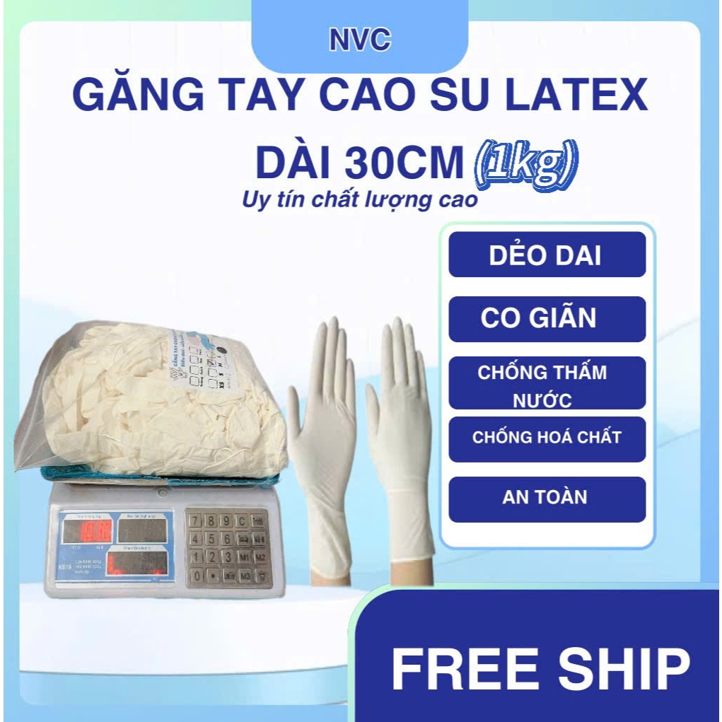 1Kg Găng Tay Cao Su Đa Năng latex Dài 30cm Màu Trắng Nhập khẩu Chống Nước,chống Hóa Chất