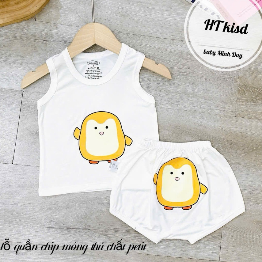 Bộ quần áo BA LỖ sát nách quần chip mông NỀN TRẮNG KEM họa tiết đáng yêu cho bé 4-14kg saubabi