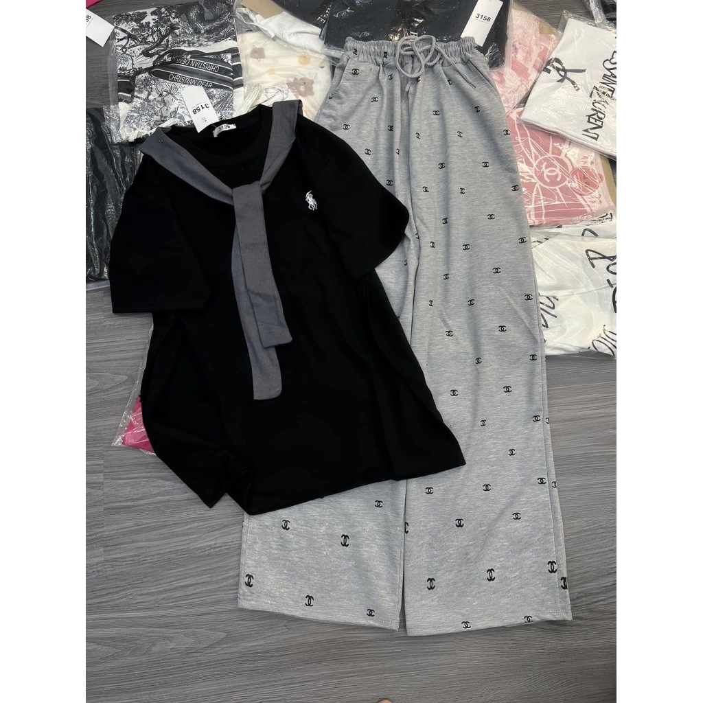 [ Rẻ Vô Địch ] Tổng hợp các sét bộ  quần ống suông cạp chun + mix kèm áo phông form rộng  tay lỡ unisex