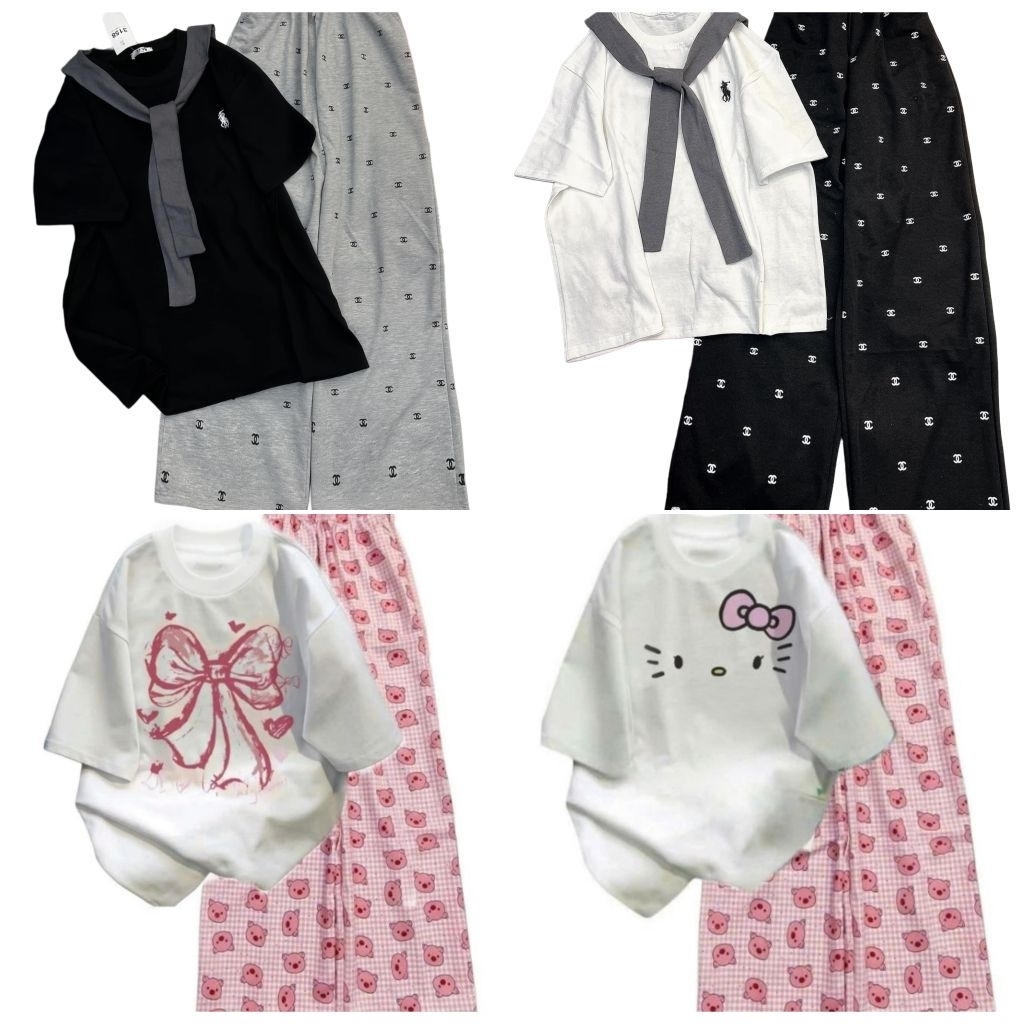 [ Rẻ Vô Địch ] Tổng hợp các sét bộ  quần ống suông cạp chun + mix kèm áo phông form rộng  tay lỡ unisex