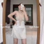 HT64 Váy ngủ sexy viền hoa ren xẻ ngực tôn dáng,váy ngủ lụa mặc nhà xẻ hông gợi cảm HT64