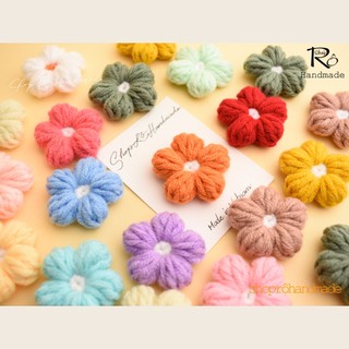 Ghim cài áo hoa len năm cánh hạt bắp dễ thương 4cm|Pin, trâm cài balo, cặp,huy hiệu|Shop Rô Handmade