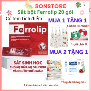 Sắt bột,Sắt sinh học Ferrolip liposome bổ sung sắt cho mẹ bầu người thiếu máu hộp 20gói