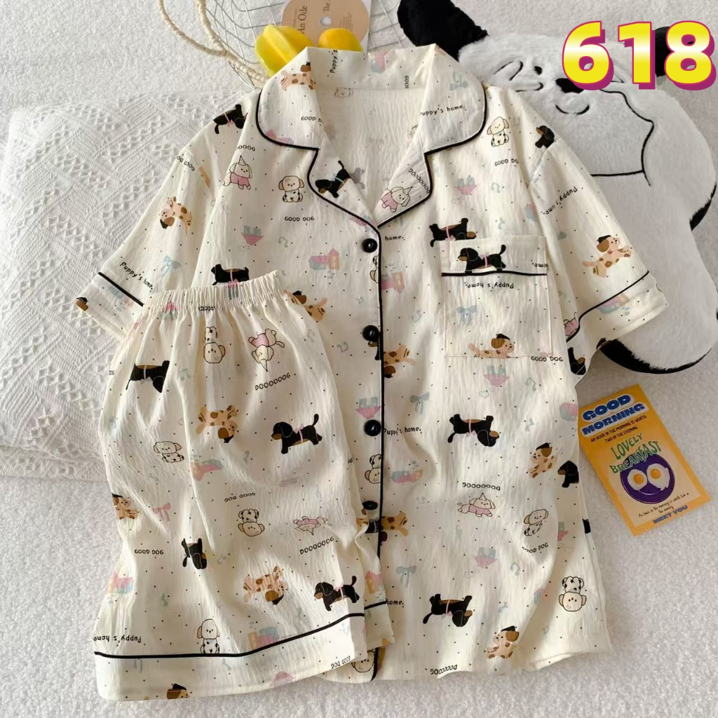 Bộ ngủ pijama đồ ngủ nữ cộc tay hoạ tiết dễ thương pyjama 626