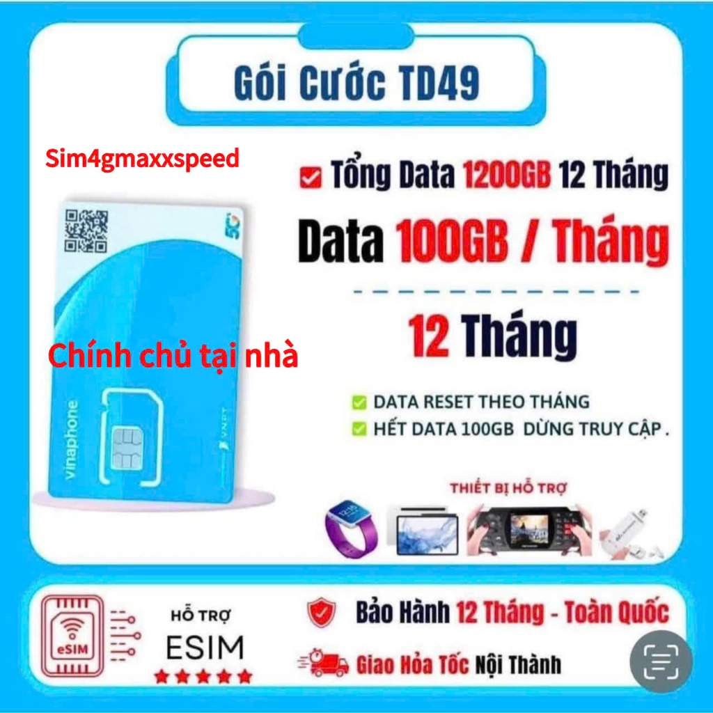 SIM TD49 100G/THÁNG, FCLUB 3G/NGÀY, 60P NGOẠI MẠNG/THÁNG NỘI MẠNG MIỄN PHÍ. MIỄN PHÍ 12t  KHÔNG CẦN NẠP THÊM TIỀN | BigBuy360 - bigbuy360.vn