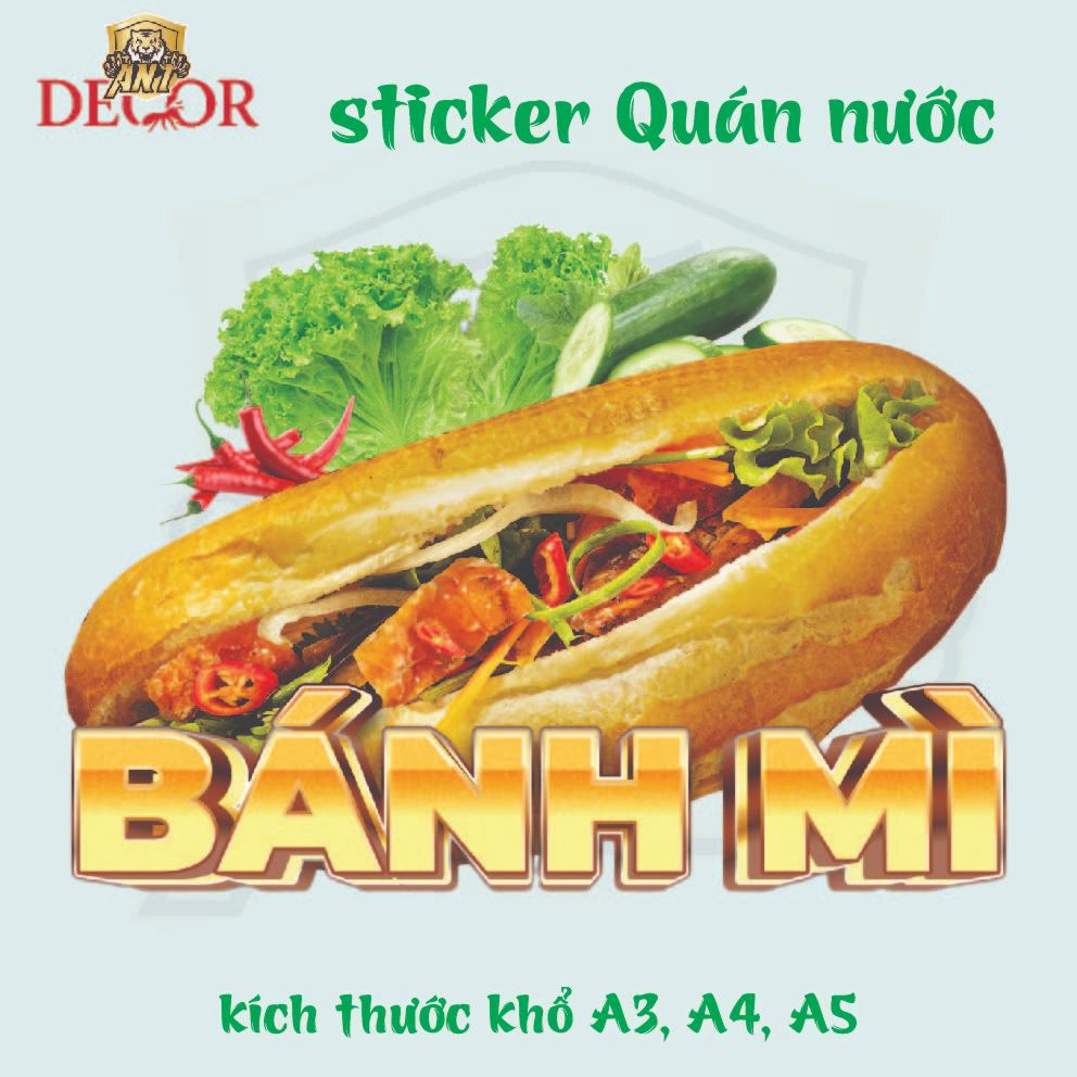 Decal Bánh Mì Các Loại - Trang Trí Dán Tiệm Bánh Mì, Xe Bánh Mì - Chất Liệu Chống Thấm Nước.