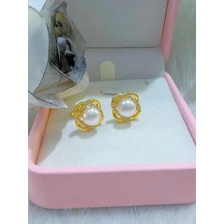 CÁC MẪU HOA TAI NGỌC TRAI CÓ ĐÍNH ĐÁ VIỀN XUNG QUANH HÀNG TITAN BỀN MÀUTRANG SỨC MẠ VÀNG 18K DÀNH CHO NỮ HÀNG CAO CẤP