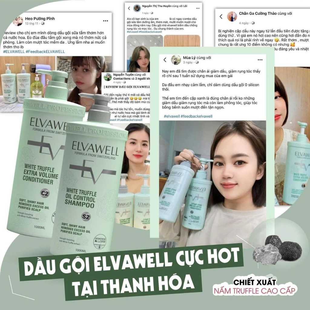 Cặp Dầu Gội Xả ELVAWELL Giúp Giảm Rụng Tóc, Ngăn Gàu, Kiềm Dầu, Phục Hồi Hư Tổn 500ml-1000ml