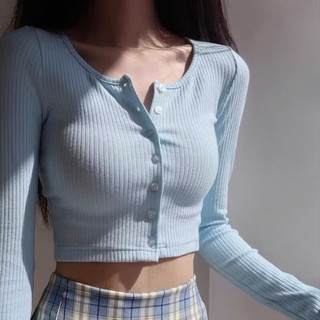 Áo Croptop Nữ Dài Tay Nhiều Cúc Cài Ôm Body Bozip Dày Chất Vải Thun WAC005