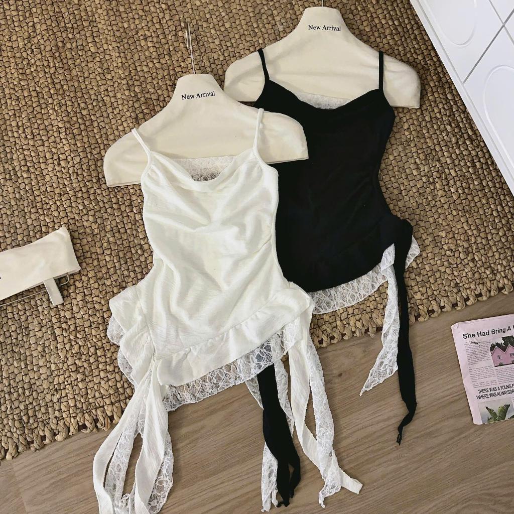 [Deal mở bán] Áo kiểu 2 dây họa tiết chéo vibe hàng QC