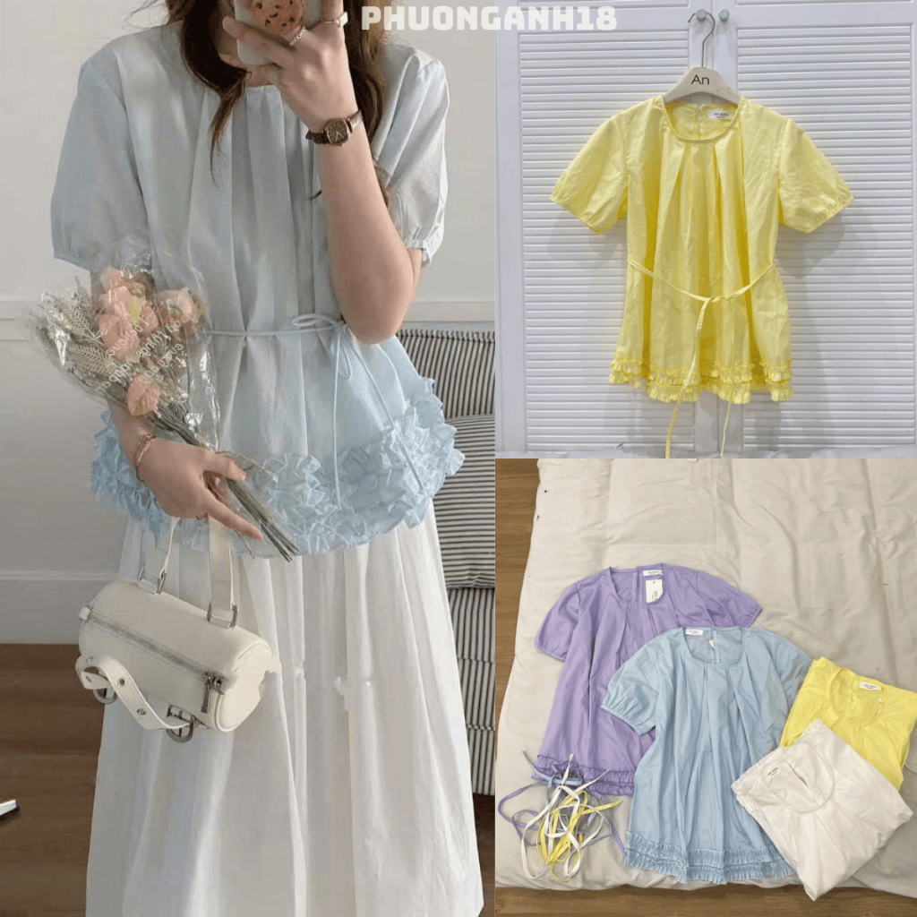 [Deal mở bán] Áo viền bèo tầng có dây eo hàng Qc