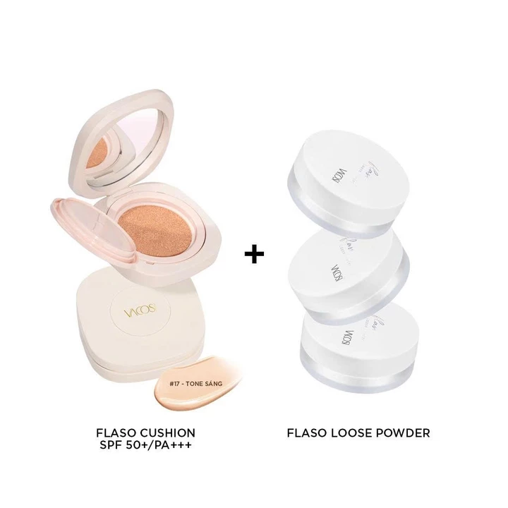 Combo Phấn Cushion & Phấn Phủ Vacosi VK15-VP11 Gồm 2 món: 1 Hộp Phấn Cushion và 1 Hộp Phấn Phủ